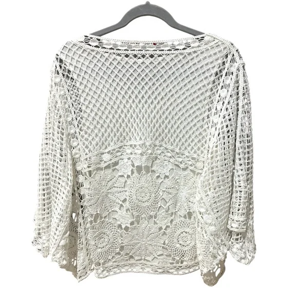 Bohemian Crochet Top Blouse  White Bat Wing Sleeves SZ M EUC - Picture 3 of 6